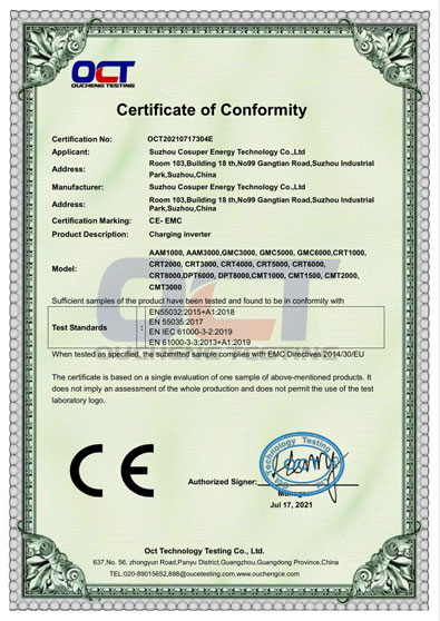 cousper certificate of conformity charger inverter