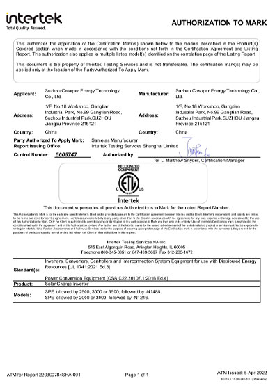 etl solar charge inverter testing service certificate